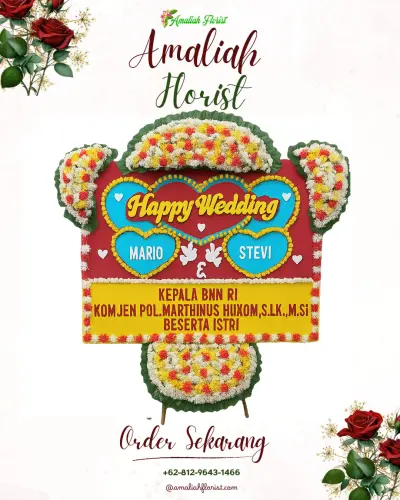 Karangan Papan Bunga Pernikahan di Piyaman